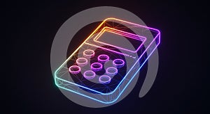 Neon Wireframe Calculator on Dark Background