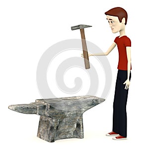 Cartoon boywith anvil and hammer photo