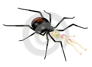 Cartoon girl with black widow spider