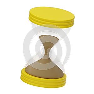 3D render cartoon hourglass with transparent glass. Realistic plastic. Modern trending design for applications and web