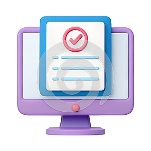 3D Render: Checklist on Computer Screen - Online Task Completion