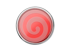 3d render circle buttons set - glossy web elements, oval shiny label with chrome and clean click symbol