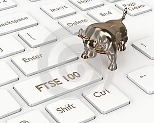 3d render of computer keyboard with FTSE 100 index button