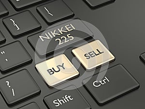 3d render of computer keyboard with NIKKEI 225 index button