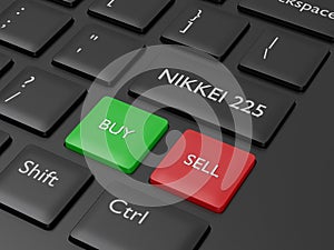 3d render of computer keyboard with NIKKEI 225 index button
