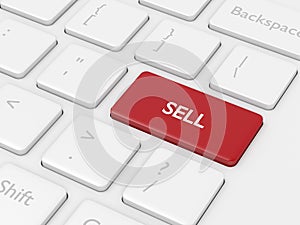 3d renderof computer keyboard with sell button