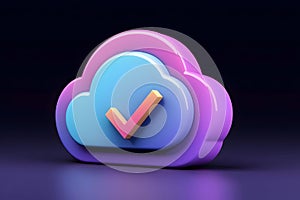 3D Render of a Cloud with a Checkmark: Secure Cloud Storage Concept