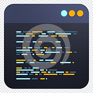3d render coding icon. Coding screen 3d rendering. Programming with syntax code. 3d render illustration