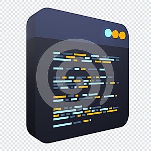 3d render coding icon. Coding screen 3d rendering. Programming with syntax code. 3d render illustration