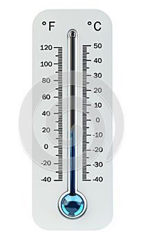 3D render cold white thermometer indicating low temperature