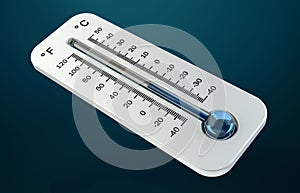 3D render cold white thermometer indicating low temperature