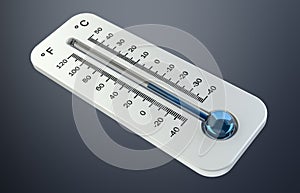 3D render cold white thermometer indicating low temperature