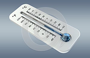 3D render cold white thermometer indicating low temperature