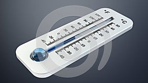 3D render cold white thermometer indicating low temperature