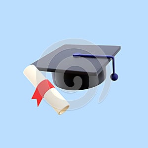 3D render college cap, 3D render graduation cap icon, mortar board. 3D render Education, degree ceremony concept