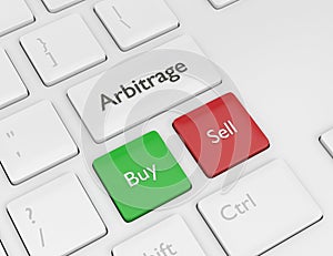 3d render of computer keyboard with ARBITRAGE button