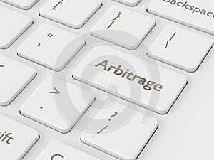 3d render of computer keyboard with ARBITRAGE button