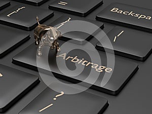 3d render of computer keyboard with ARBITRAGE button