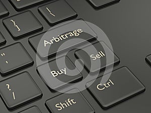 3d render of computer keyboard with ARBITRAGE button