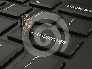3d render of computer keyboard with ARBITRAGE button