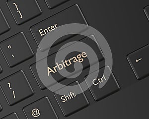 3d render of computer keyboard with ARBITRAGE button