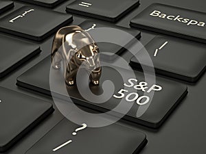 3d render of computer keyboard with bear and S&P 500 index