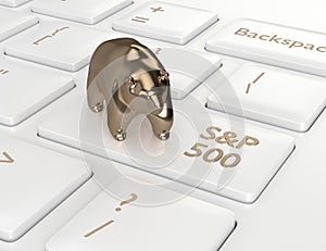 3d render of computer keyboard with bear and S&P 500 index