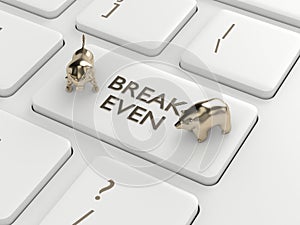 3d render of computer keyboard with BREAK EVEN button
