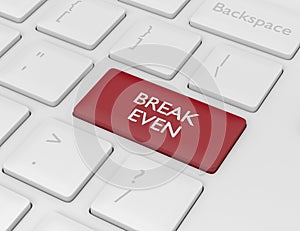 3d render of computer keyboard with BREAK EVEN button