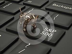 3d render of computer keyboard with bull and S&P 500 index