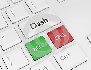 3d render of computer keyboard with Dash button