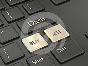 3d render of computer keyboard with Dash button