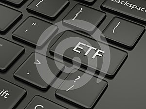 3d render of computer keyboard with ETF button