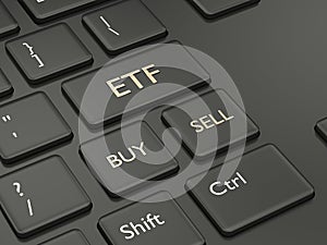 3d render of computer keyboard with ETF button