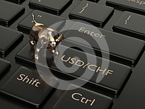 3d render of computer keyboard with franc and dollar button