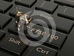 3d render of computer keyboard with FTSE 100 index button