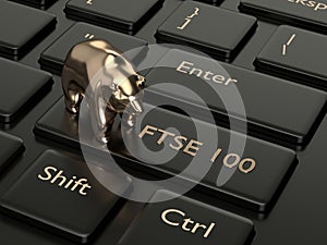 3d render of computer keyboard with FTSE 100 index button