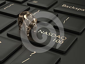 3d render of computer keyboard with NASDAQ 100 index button photo