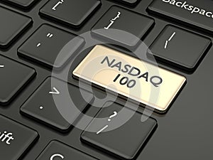 3d render of computer keyboard with NASDAQ 100 index button photo