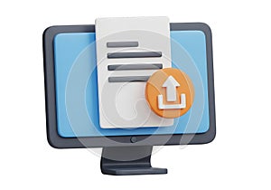 Computer screen displaying document with upload icon isolated on transparent background