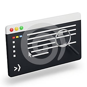 3D Render of a Computer Screen with Code and Magnifying Glass programming software