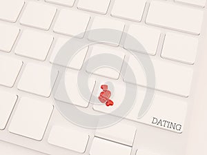 3d render concept, dating key on keyboard with heart