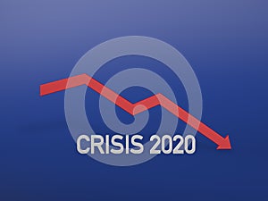 3d render of Crisis 2020 concept with red decreasing arrow