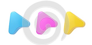 3d render cursor icon set for computer website, arrow click ui object for site or internet simple pointer template
