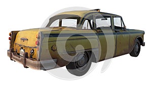 Old Rusty Taxi 1- Perspective B view  white background 3D Rendering Ilustracion 3D photo