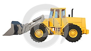 Tractor Bulldozer Excavator 1- Lateral view white background 3D Rendering Ilustracion 3D photo