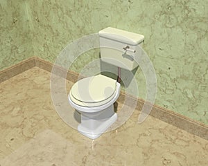 Detail of marble bathroom with white toilet and green cover