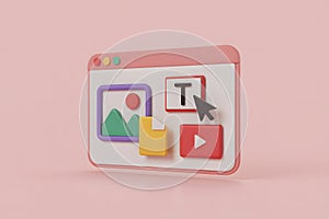 3D Render of a Digital Interface with Icons and Cursor