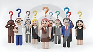 Confused Business Team with Question Marks. Problem Solving Concept.