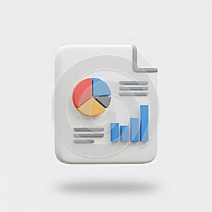 3D Render of a Document with Pie Chart and Bar Graph: Data Analysis and Business Report Visualization